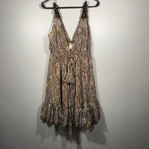 Moon Collection Dress Brown Yellow White Tiger Print Sleeveless Medium